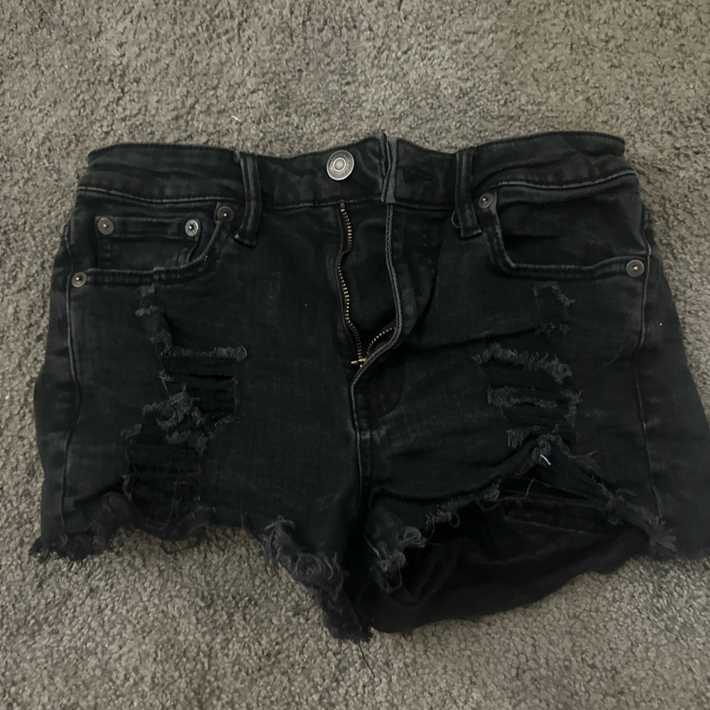 Aeropostale Black Distressed Jean Shorts